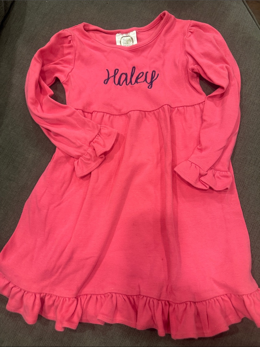 Personalized Pink Ruffle Hem Dress with 'Haley' Script
